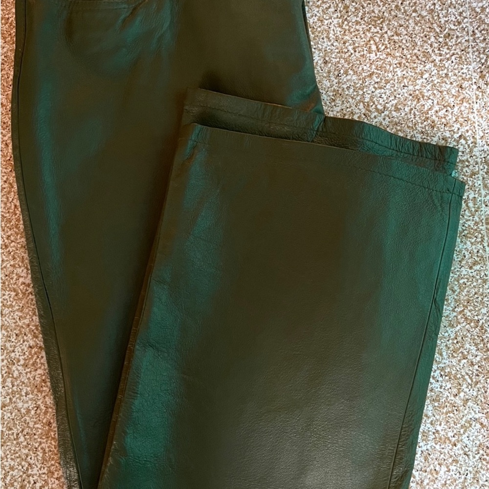 Women’s Olive Green Genuine Leather Pants by Metro Size 18